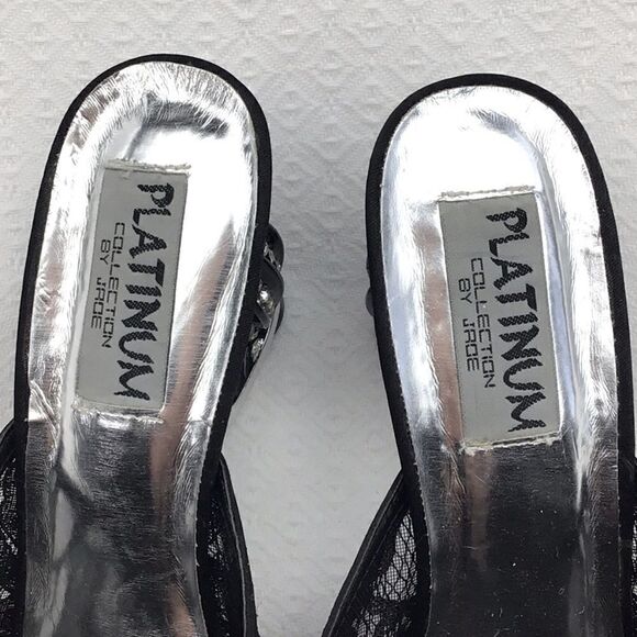 Platinum Collection by Jade Black Lace Diamond Heel Mules - Picture 8 of 15
